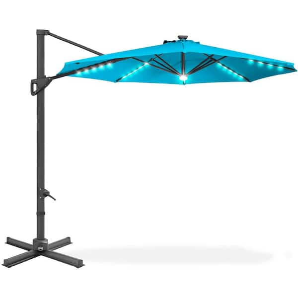 10 ft. Aluminum Cantilever Solar Tilt Patio Umbrella in Sky Blue