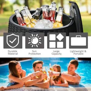 9.5 Gal. 4-in-1 Outdoor Plastic Patio Rattan Cool Bar Cocktail Table Side Table Black