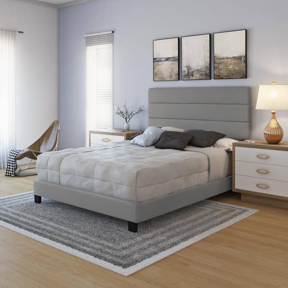 Paisley Queen Grey Faux Leather Upholstered Tufted Bed Frame