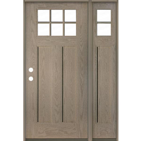Krosswood Doors Craftsman 50 in. x 80 in. 6-Lite Right-Hand/Inswing Clear Glass Oiled Leather Stain Fiberglass Prehung Front Door w/RSL