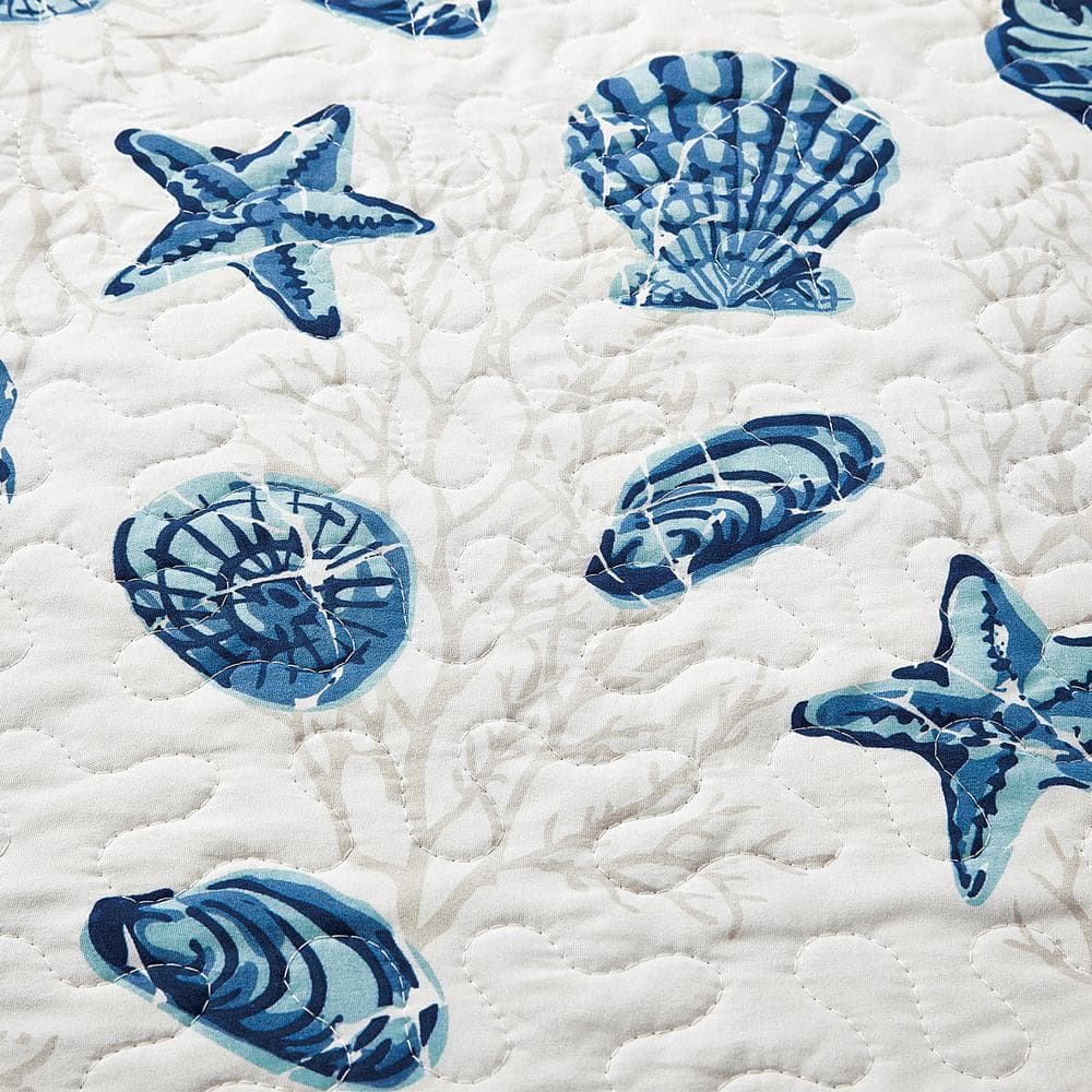 Twin Blue Shells Reversible Microfiber Coastal Quilt Set