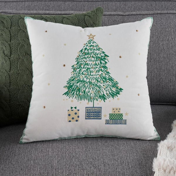 Mina Victory Holiday Ivory and Gray Christmas Tree 20 in. x 20 in