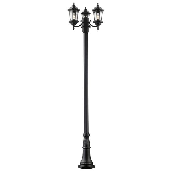 Outdoor 118 in. 3-Light Black Aluminum Hardwired Outdoor Weather ...