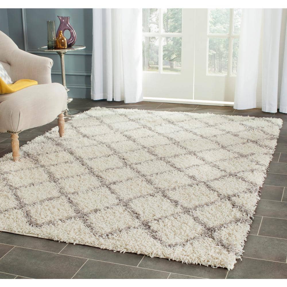 Ivory & Grey Diamond Shag Synthetic Area Rug, 8' x 10'