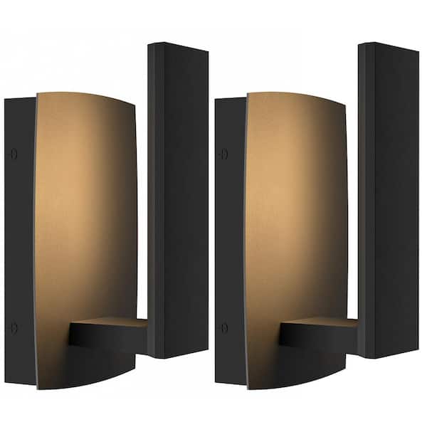 LamQee 8.9 in. Black LED Outdoor Hardwired Wall Lantern Sconce Integrated LED (2-Pack)