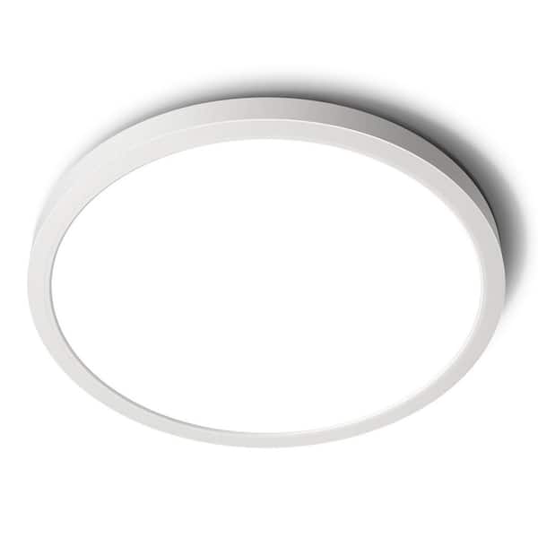 12 in. Round Brushed White Integrated LED Flush Mount Ceiling Light, 24-Watt 2400-Lumen 5000K Daylight