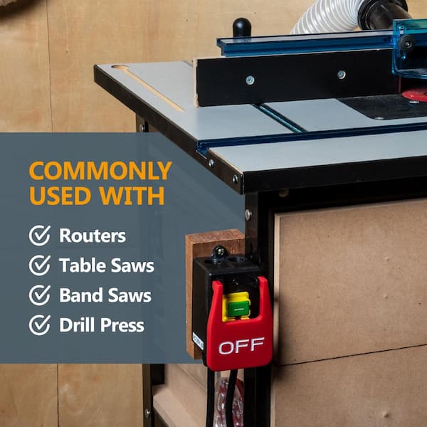 120-Volt, 9 Amp On/Off Magnetic Paddle Switch w/Standard Cords for Router Table or Power Tools w/Low Amp Requirements
