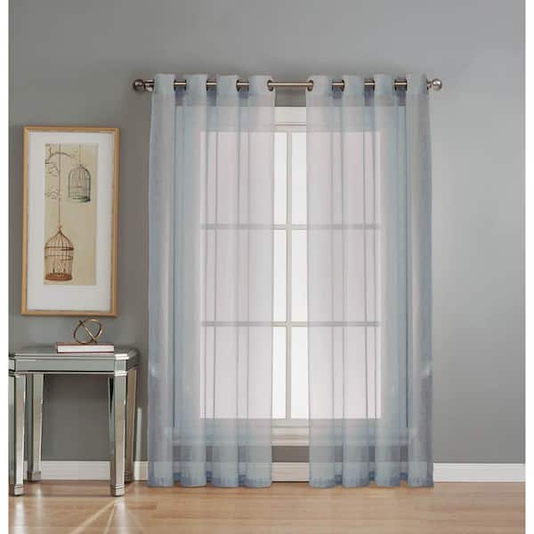 Window Elements Sheer Sheer Elegance 84 in. L Grommet Curtain Panel Pair, Light Blue (Set of 2)