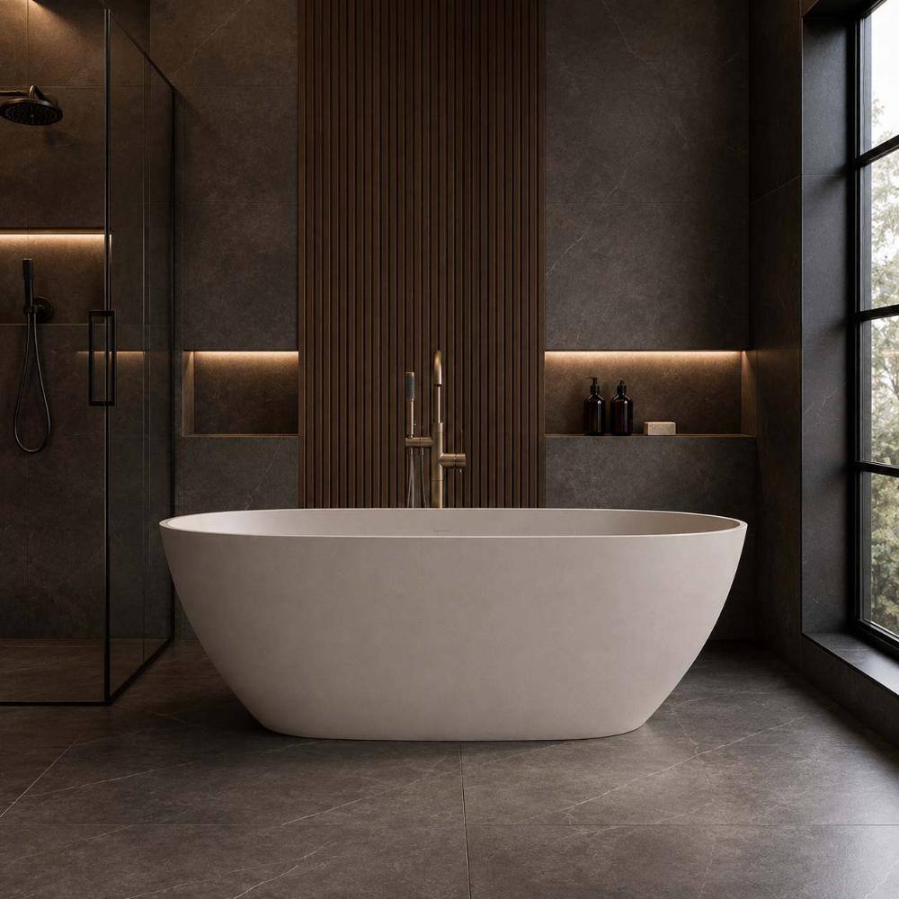 61 in. x 30.7 in. Oval Resin Stone Freestanding Soaking Bathtub in Beige with Drain price history on PriceWatchPro