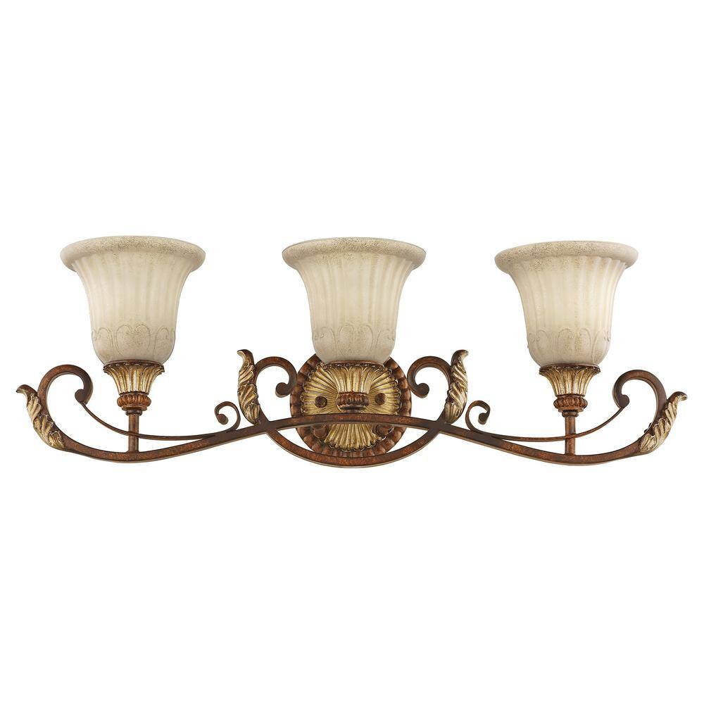 Villa Verona Bronze 3-Light Vanity with Aged Gold Leaf Accents