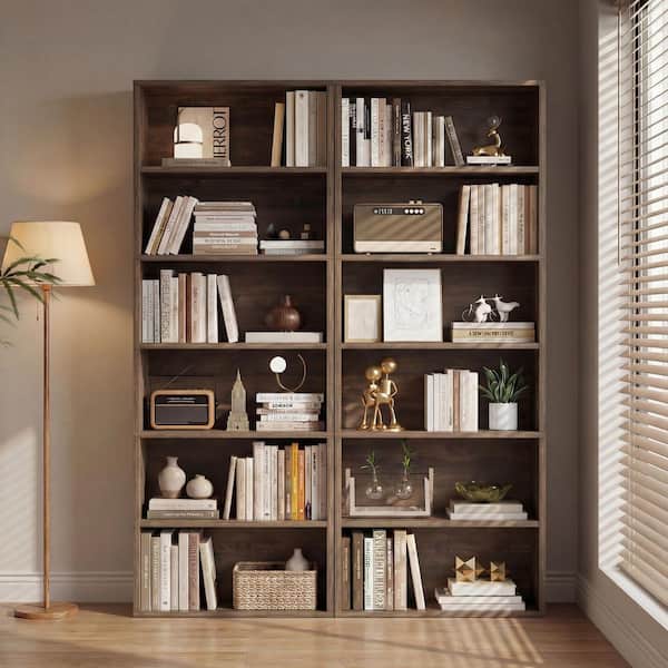 LACOO 70.8 in. Tall Brown Wood 6-Shelf Standard Bookcase, Floor