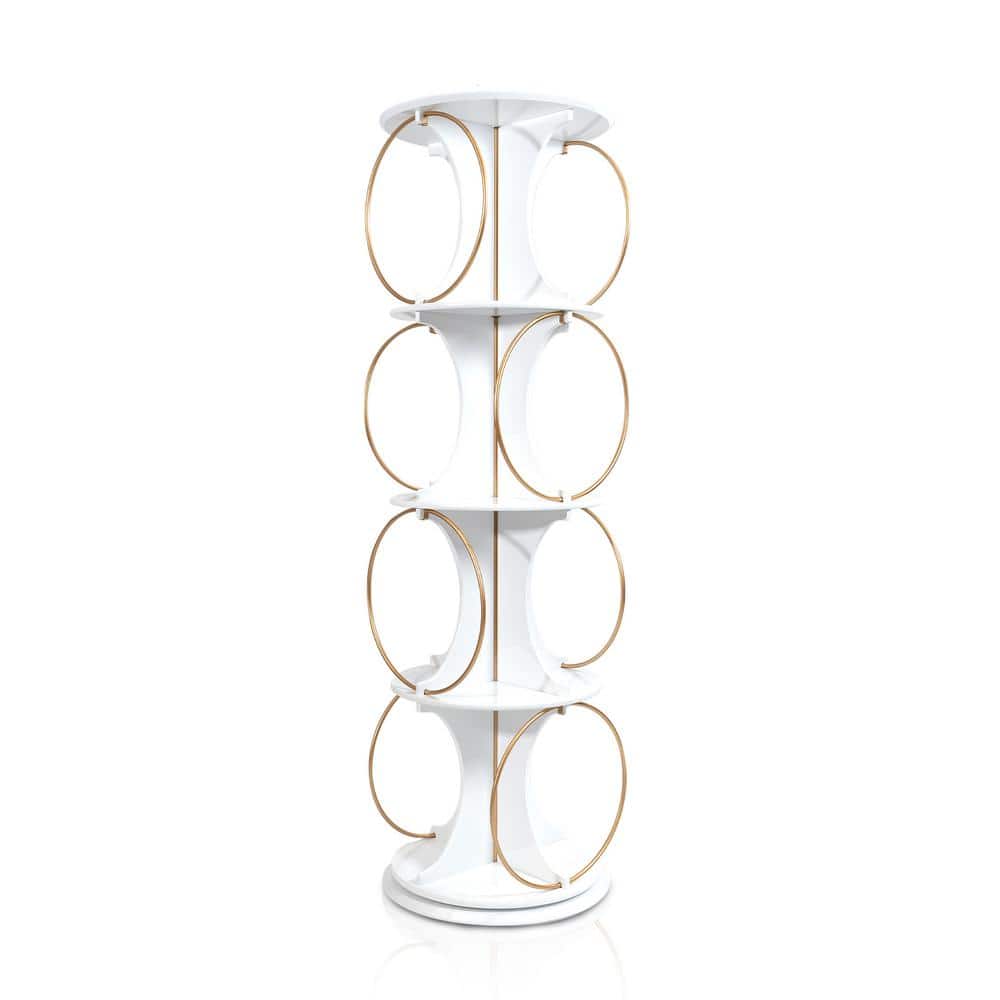 59 in. Tall White Wood Rotating Bookshelf 4-Shelf Accent Bookcase Morden Di