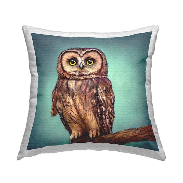 Stupell Industries Baby Owl Gazing Nature Blue Square Outdoor Throw Pillow