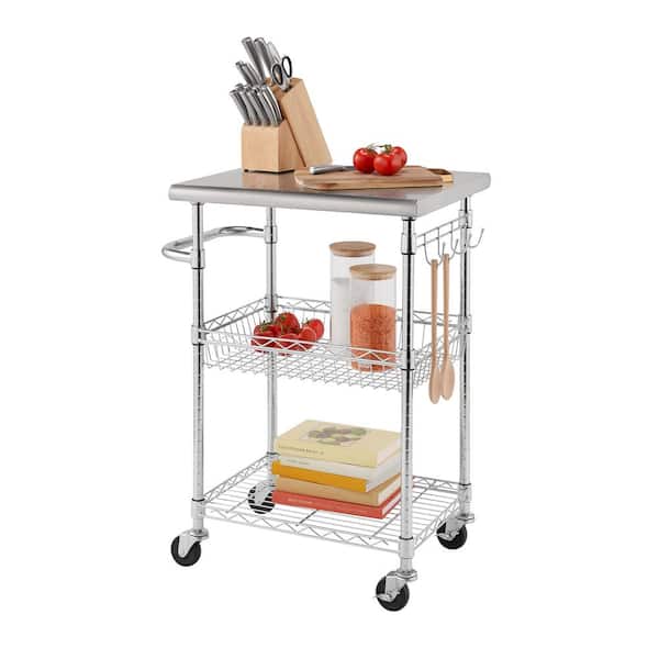 TRINITY EcoStorage Chrome Color 24 in. Stainless Steel NSF Kitchen Cart