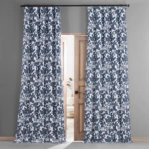 Fleur Blue Printed Cotton Blackout Curtain - 50 in. W x 108 in. L (1 Panel)
