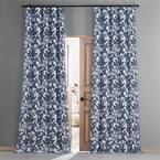 Fleur Blue Printed Cotton Blackout Room Darkening Curtain - 50 in. W x 96 in. L (1 Panel)