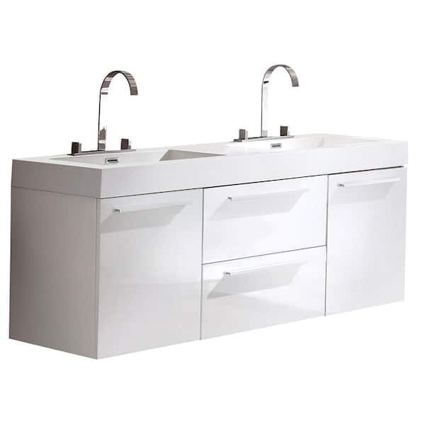 Fresca Opulento 54 in. Double Vanity in White with Acrylic Vanity Top in White with White Basin
