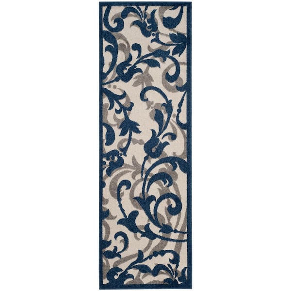 SAFAVIEH Amherst Ivory/Navy 2 ft. x 7 ft. Border Runner Rug