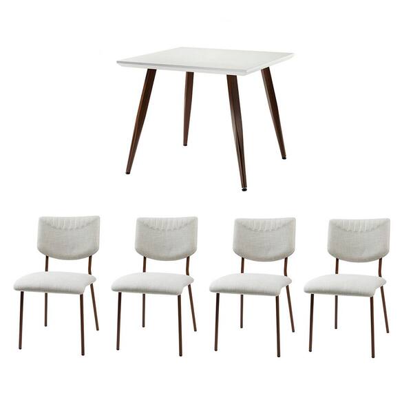JAYDEN CREATION Eisden 5 Pcs Dining Set with Square Table and Beige Chairs