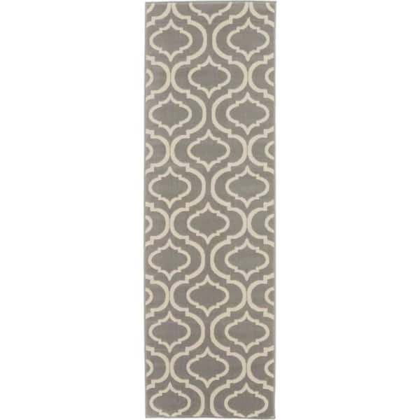 Nourison Jubilant Grey 2 ft. x 6 ft. Trellis Transitional Runner Area Rug