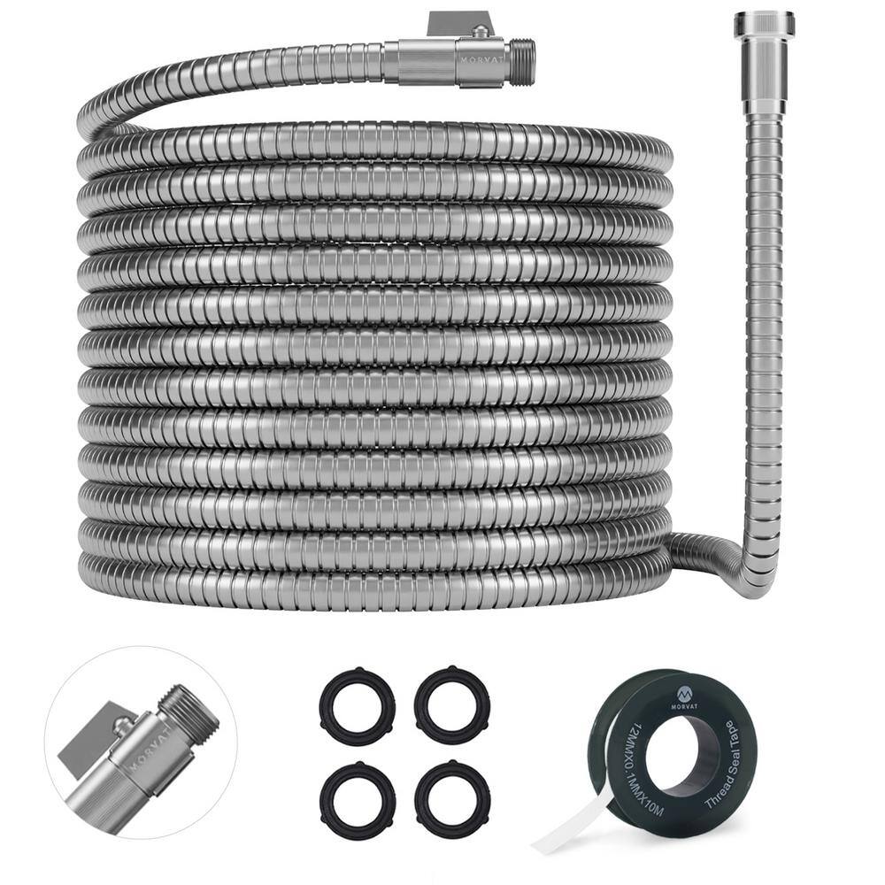 Morvat 1/2 in. x 150 ft. Stainless Steel Garden Hose Set with Nickel