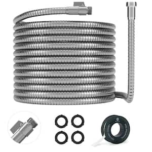 1/2 in. x 150 ft. Stainless Steel Garden Hose Set with Nickel Plated Brass On/Off Valve