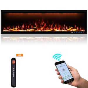 60 in. WiFi-Enabled Recessed and Wall Mounted Electric Fireplace in Black Compatible with Alexa and Smart APP Control