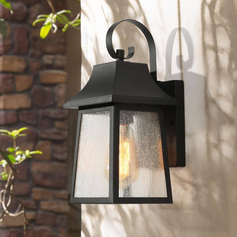 Uolfin 1-Light Black Farmhouse Outdoor Wall Lantern Sconce, Industrial  Porch Wall Light with Seeded Glass Shade 628Z7IAARRM4252 The Home Depot