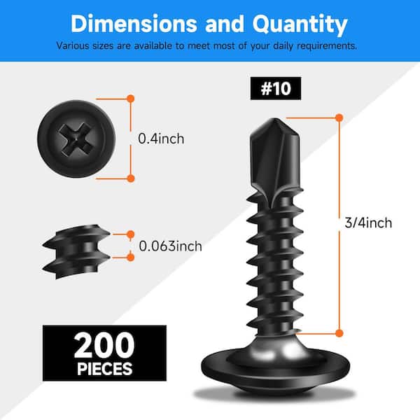 #10 x 3/4 in. 410 Stainless Steel Phillips Truss Head Self Drilling Sheet Metal Screws (200-Pack)