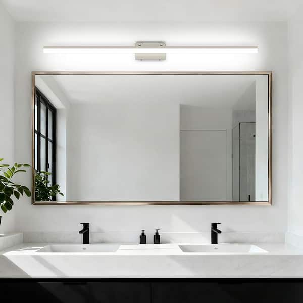 RUGIAR 55.1 in. 1-Light LED Nickel Bathroom Vanity Light Bar, Dimmable ...