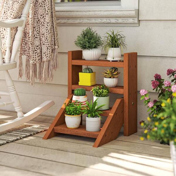 Costway 4-Tier Wood Small Flowerpot Holder Plant Stand for