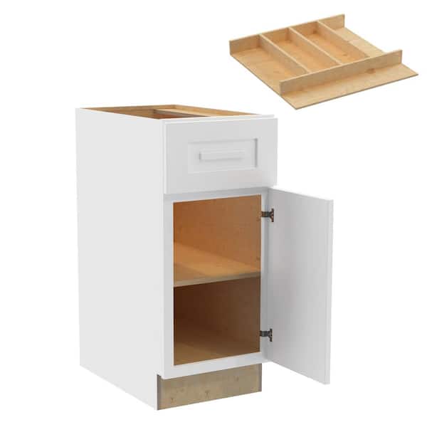 Home Decorators Collection Grayson 15 in. W x 24 in. D x 34.5 in. H Assembled Plywood Base Kitchen Cabinet in Pacific White with Utility RH