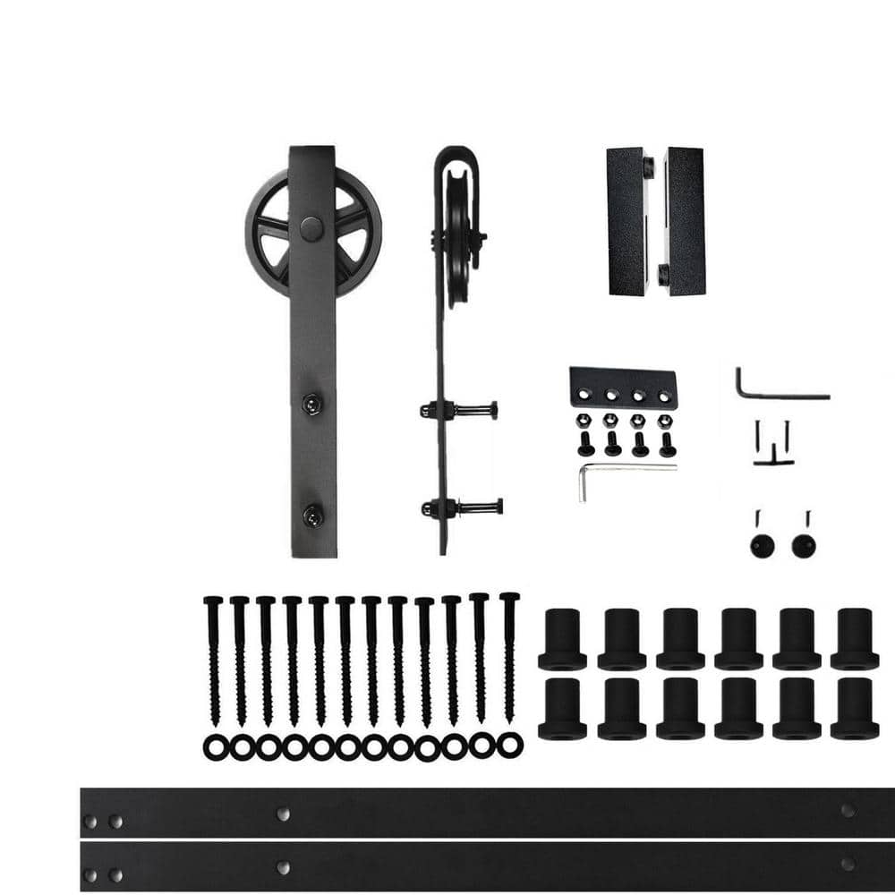 15 ft./180 in. Black Rustic Non-Bypass Sliding Barn Door Hardware Kit Spoke Wheel Design Roller for Single Door price history on PriceWatchPro
