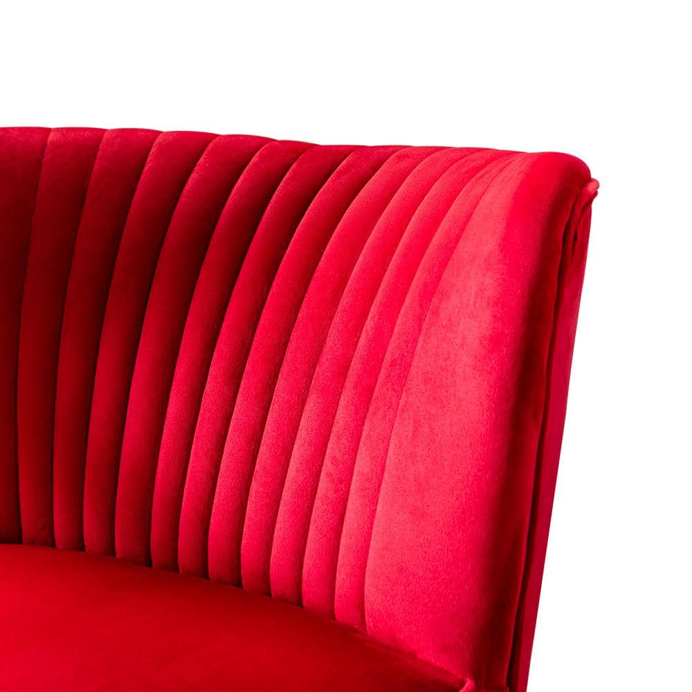 Luxurious Red Velvet 26" Mid-Century Modern Accent Chair
