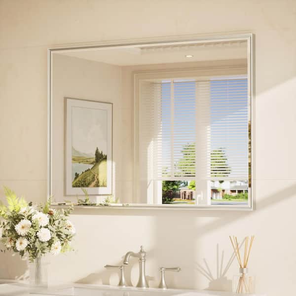 40 in. W x 30 in. H Framed Brushed Nickel Mirrors for Bathroom Wall Beveled Mirror Bathroom Vanity Mirror Over Sink