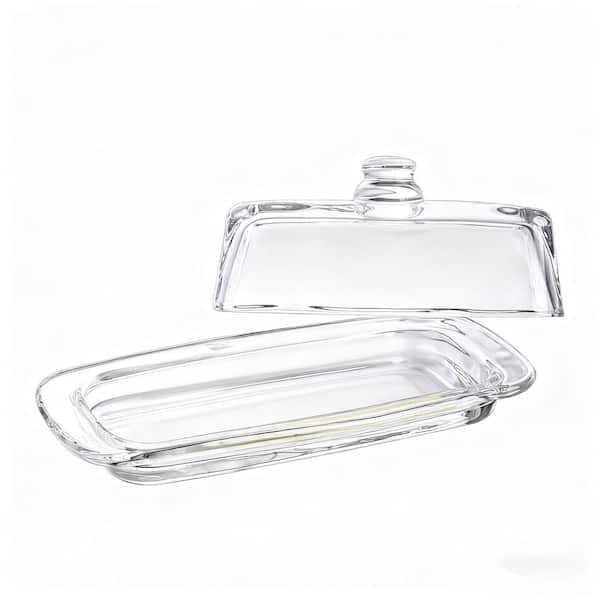 4 oz. Clear Glass Butter Dish with Lid, Multi-Purpose Preserving Serving Dessert Tray Bowl, Dishwasher Safe o