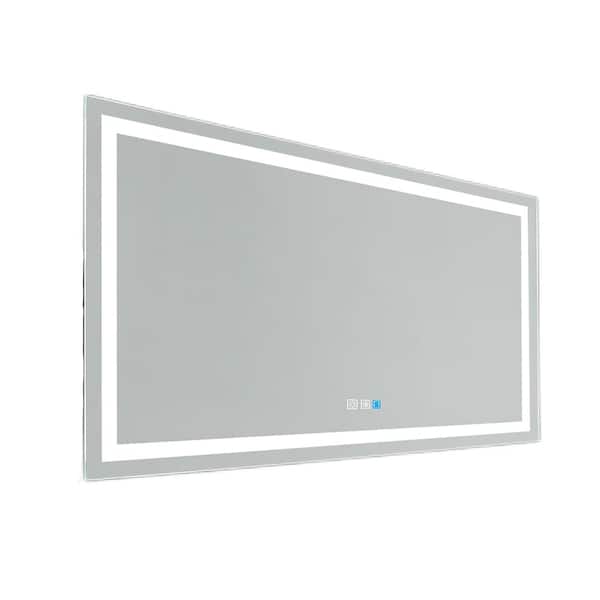EPOWP 72 in. W x 38 in. H Rectangular Frameless Anti-Fog LED Wall Bathroom Vanity Mirror in Silver