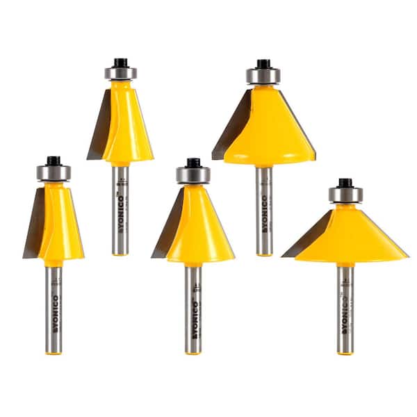 Yonico Chamfer Edge Forming 1/4 in. Shank Carbide Tipped Router Bit Set (5-Piece)