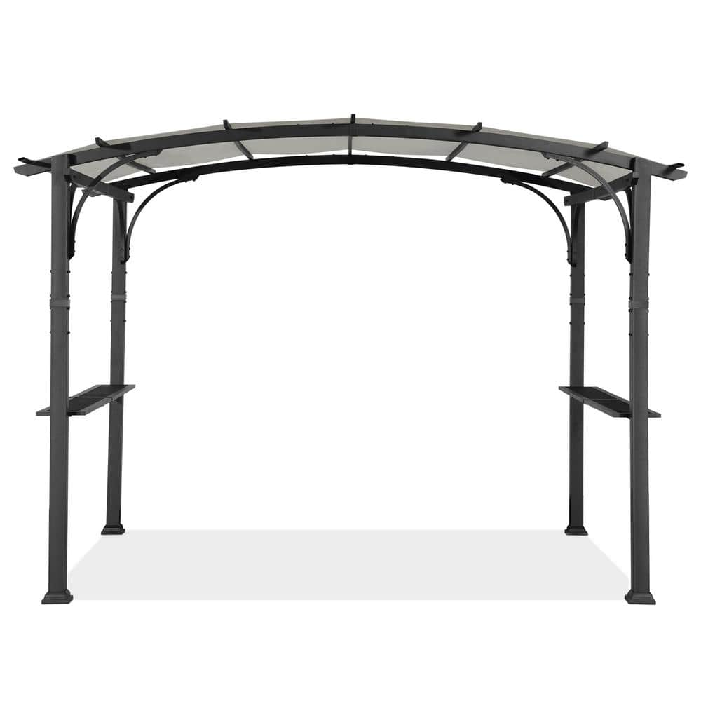 JOYSIDE 11 ft. W x 8.8 ft. D Patio Black Steel Arched Pergola with Grey Shade Canopy, Gray