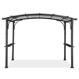 11 ft. W x 8.8 ft. D Patio Black Steel Arched Pergola with Grey Shade Canopy