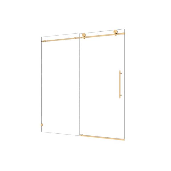 Vitrina 60 in. W x 76 in. H Sliding Frameless Shower Door in Brushed Gold Finish with Clear Glass with Soft Closing