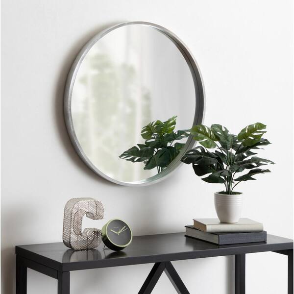 Kate and Laurel Medium Round Silver Contemporary Mirror (25.59 in