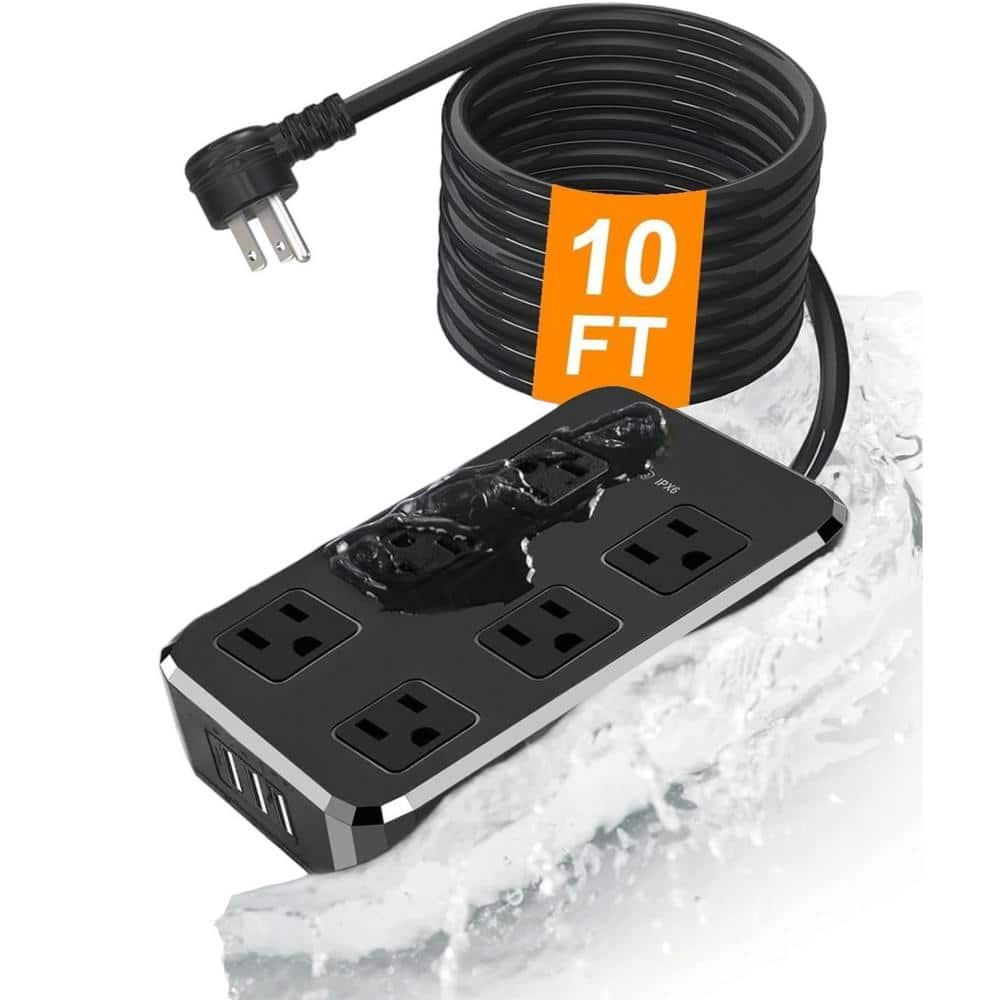10 ft. 6-Outlets Waterproof Surge Protector Power Strip with Overload Prote