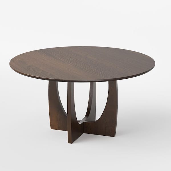 Arch Walnut Colored Wood 42" 4 Legs Cross Base Dining Table for 6