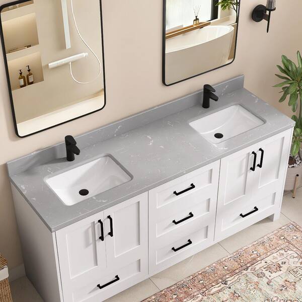 Zeafive Gca 60 in. W x 22 in. D Cultured Marble White Rectangular ...