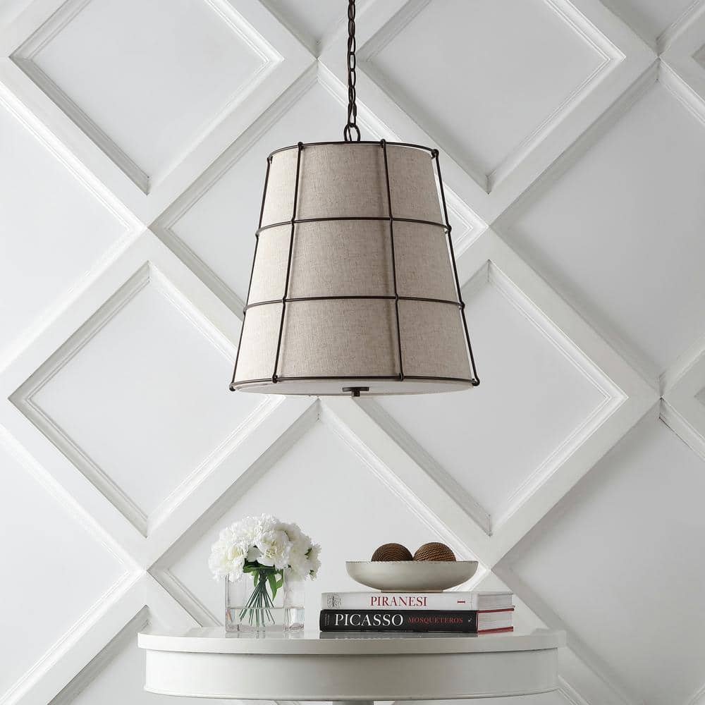 Silas 19" Black and Beige Rustic Farmhouse LED Pendant