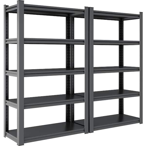 2-Pieces 5-Tier Metal Shelves 2000 lbs. Storage Adjustable Garage Shelf in Black (23.6 in. W x 72 in. H x 47.2 in. D)