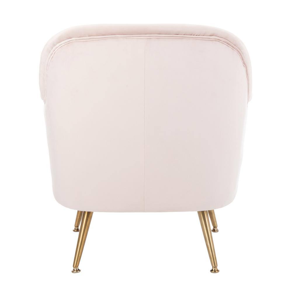 Blush Pink Velvet & Wood Contemporary Arm Chair with Brass Legs