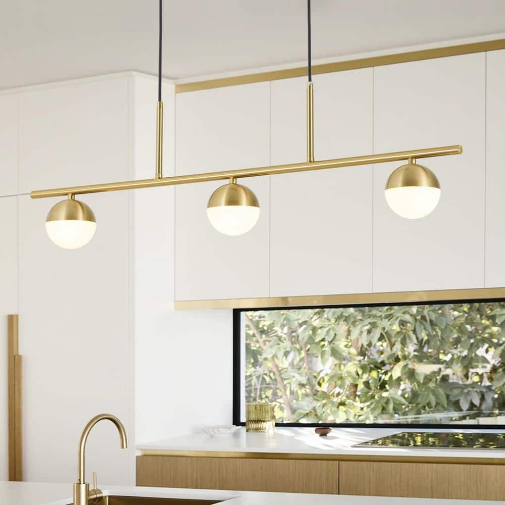 Solenne 35.4 in. 3-Light Contemporary Brass Linear Island Pendant Light with Half-Dome Frosted Acrylic Globe Glass Globe price history on PriceWatchPro
