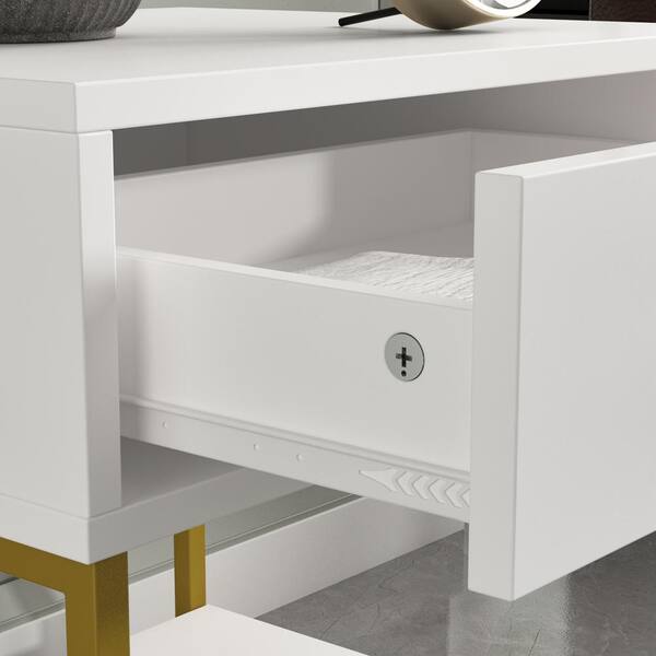 FUFU&GAGA 2-Drawer White Nightstands with Metal Legs and Open Shelf, Side Table  Bedside Table 15.7 in. D x 19.6 in. W x 21.6 in. H KF210123-04-xin - The  Home Depot